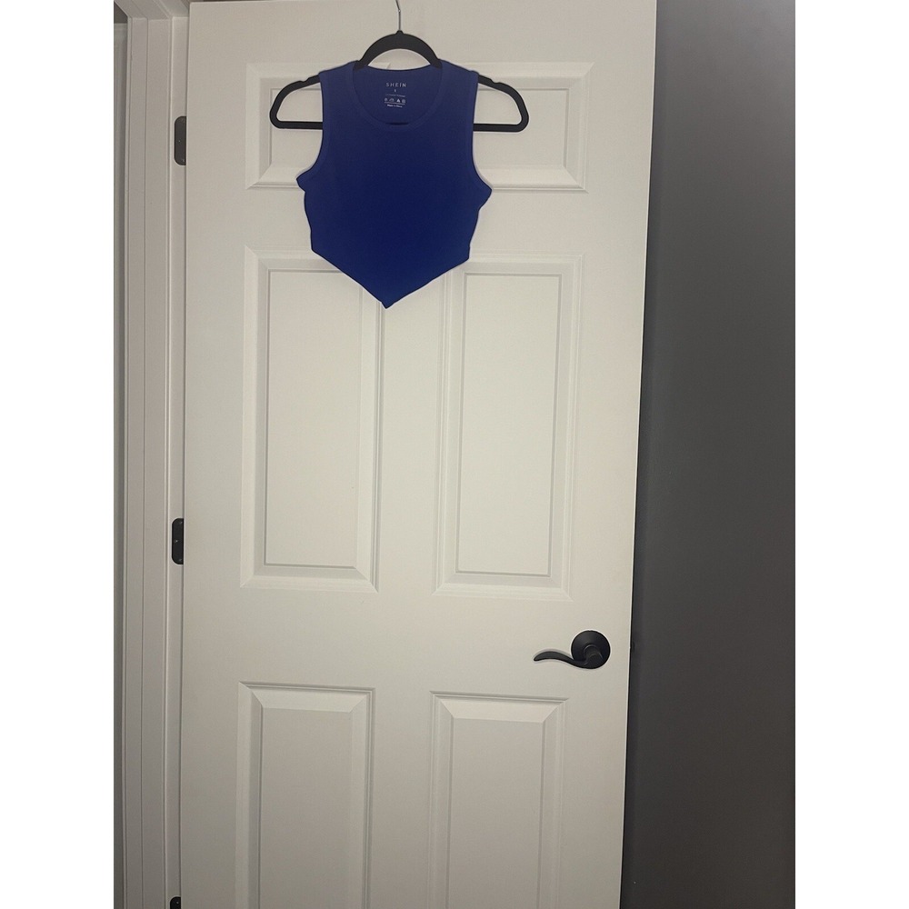 Shein Sleeveless Ribbed Pointed Hem Crop Tank Top Small  Blue